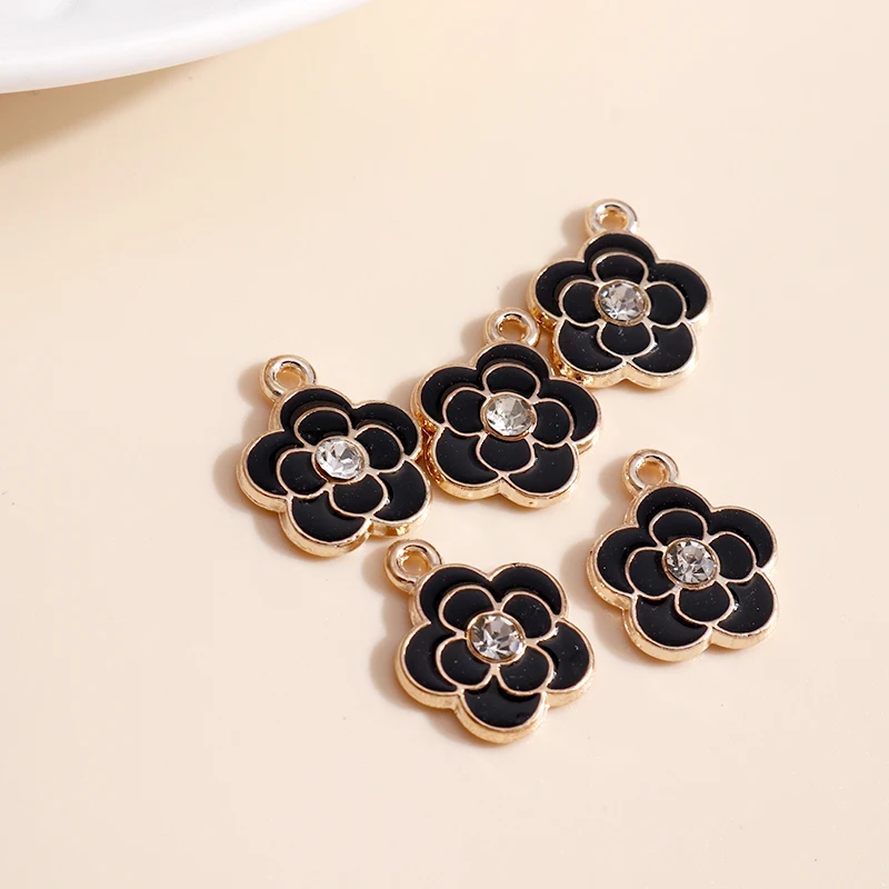 10pcs/lot 13*16mm Enamel Crystal Flower Charms DIY for Necklaces Pendants Earrings Making Handmade Craft Jewelry Accessories