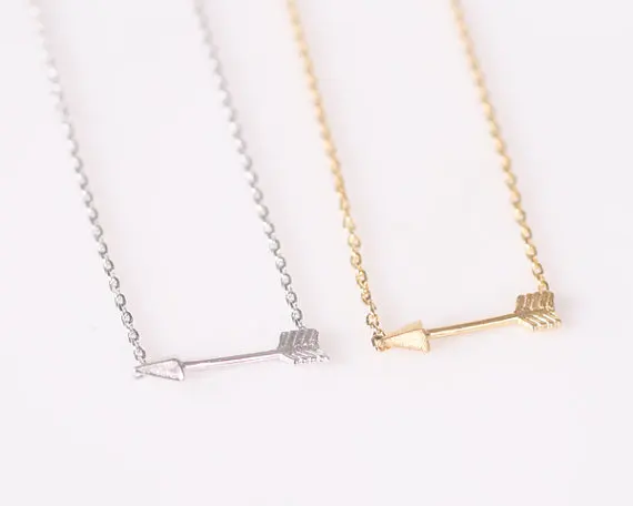 Small Sideways Horizontal Arrow Head Tip Shape Necklace Tribal Cupid Dart Arrowhead Survival Nordic Pendant Chain Collar Choker