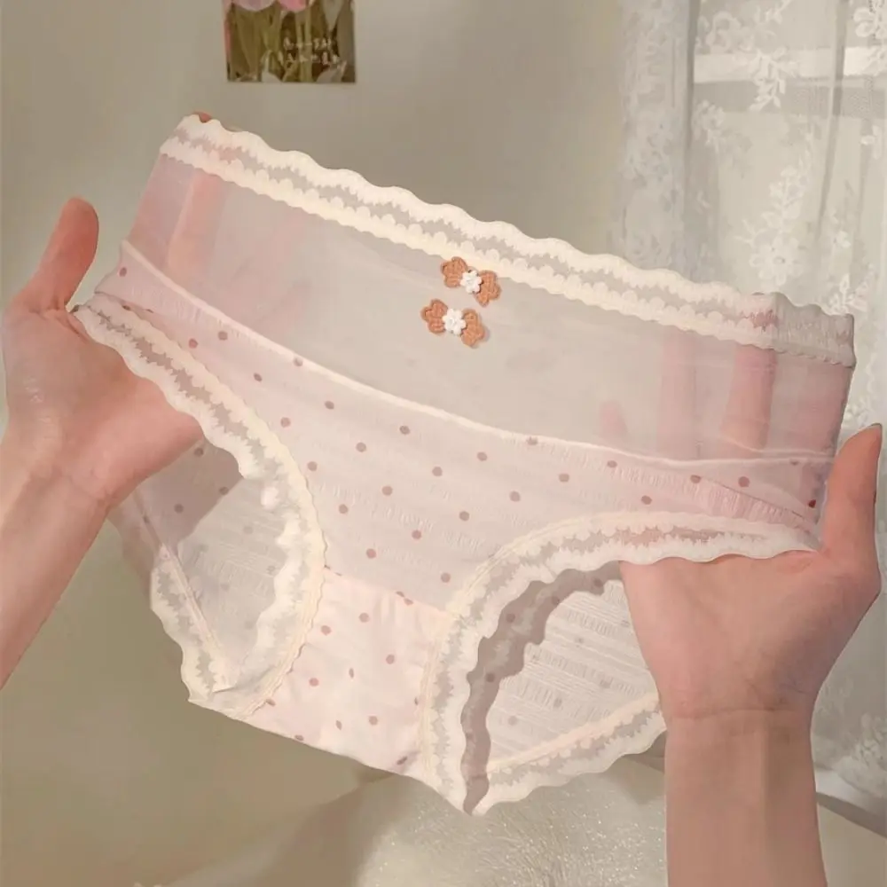 تنفس منتصف الخصر الدانتيل شبكة سراويل نقطة شفافة الحلو كشكش ملخصات ملابس داخلية مريحة رقيقة الملابس الداخلية النساء النساء