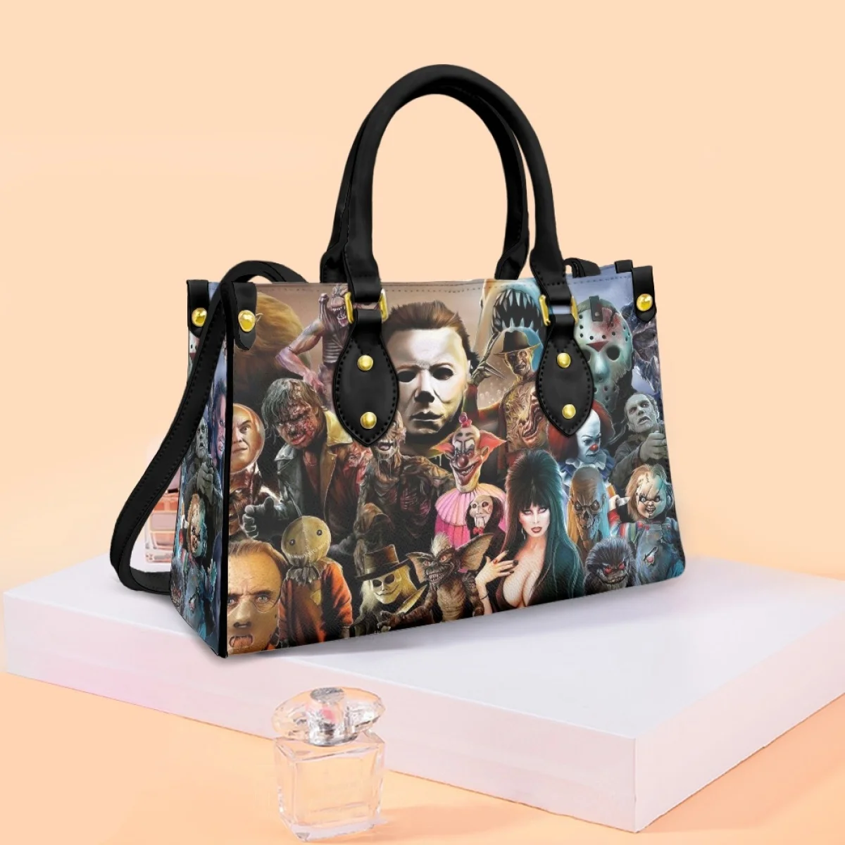 Hot Horror Movie Print Women Handbags Mini Messenger Bags Top-handle Vintage Crossbody Bags for Female Leather Totes Bolsa Mujer