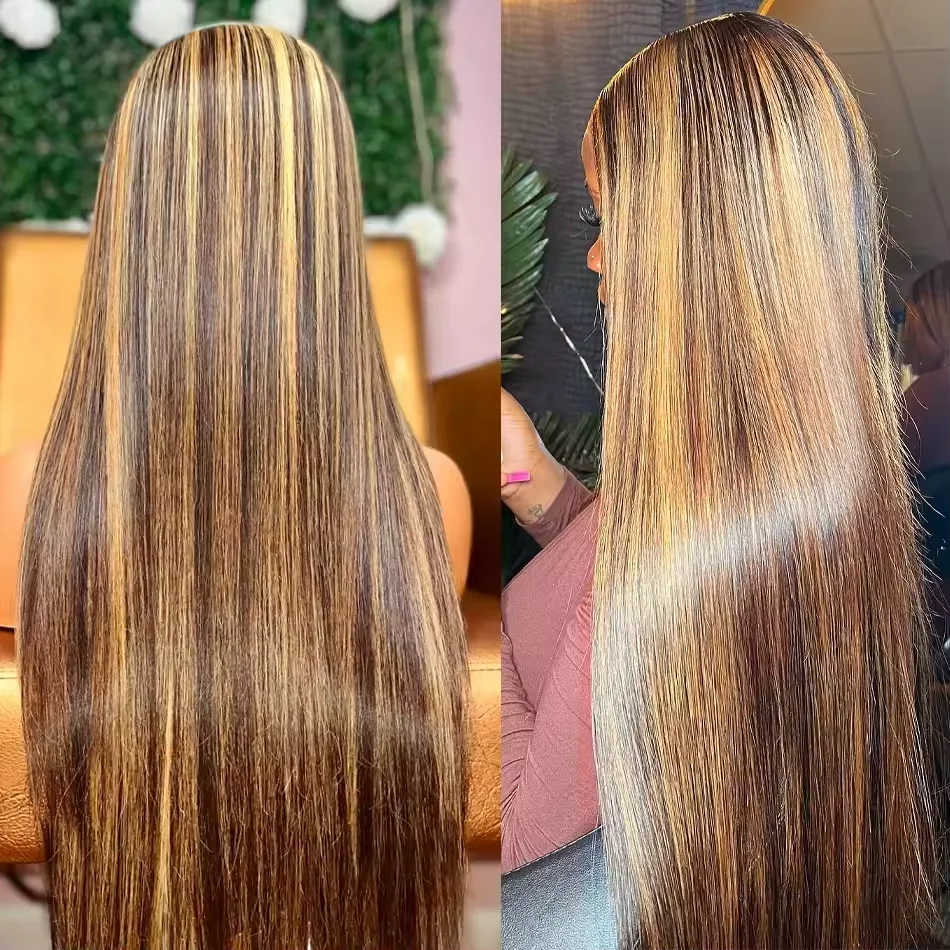 200 Density Highlight Wig Human Hair Bone Straight Blond Ombre HD Lace Wig 13x4 13x6 Colored Human Hair Frontal Pre Plucked Wigs