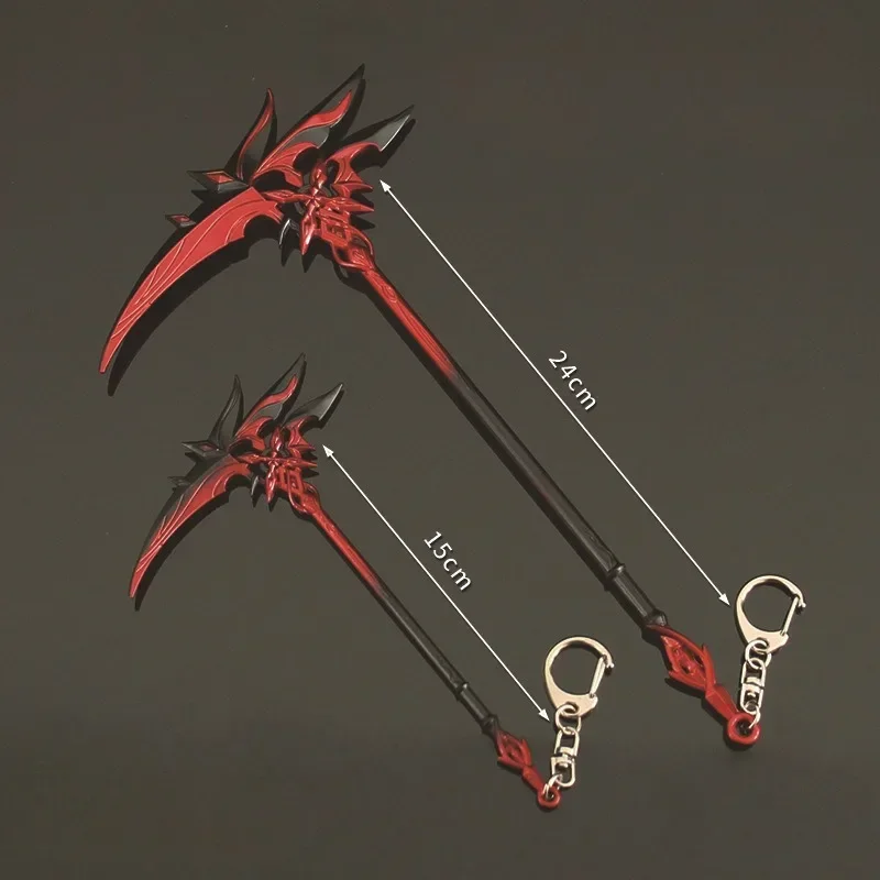 New Anime Genshin Impact Keychain Red Moon Shaped Sickle Weapons Metal Key Ring Samurai Game Peripherals Accessories Gift Toys