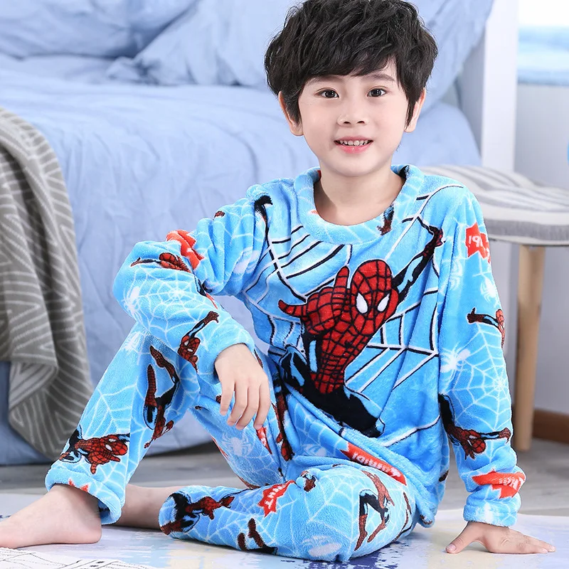 Pijamas de franela de otoño e invierno para niños, ropa de casa de dibujos animados engrosada para bebés, niños y niñas, niños de mediana edad y