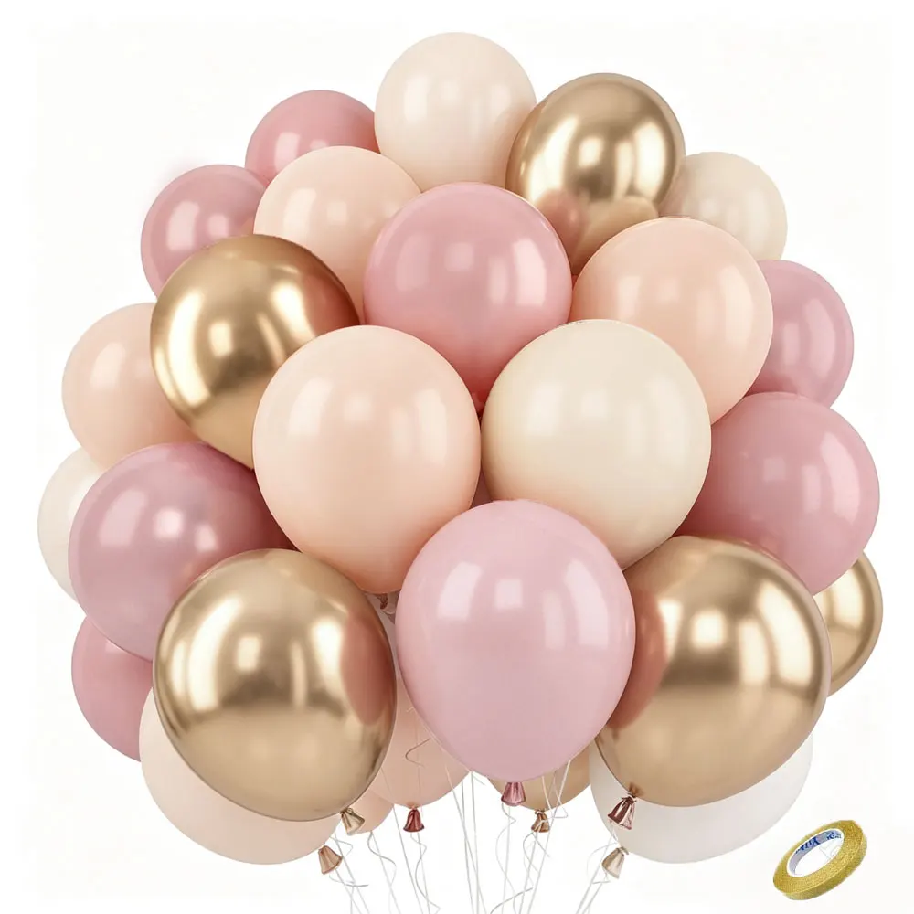 20/41-teiliges Pastell Hellrosa Ballons-Set Sandweiß Chrom-Gold Blassrosa Ballons für Geburtstag Babyparty Hochzeitsdekoration – Detail 2