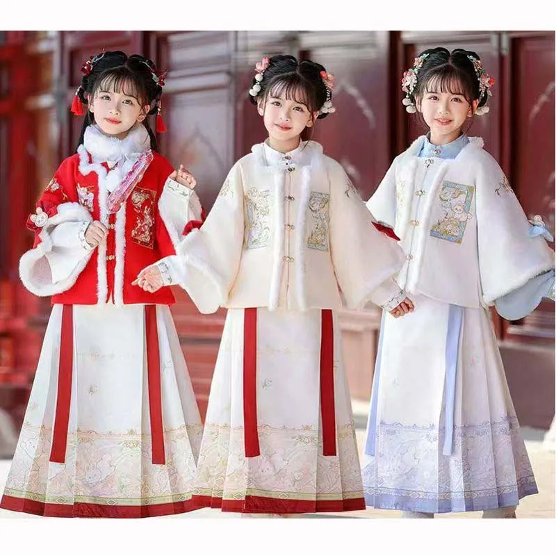 

Новый осенне-зимний комплект с юбкой в стиле ретро в китайском стиле Hanfu для девочек с конским лицом