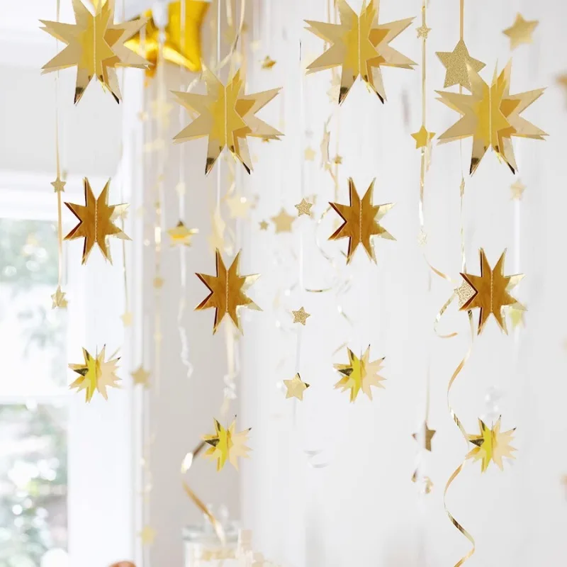 Guirlandes en papier étoiles scintillantes dorées pour la remise des diplômes, décorations de fête d'anniversaire, bannière étoile planète galaxie, guirlandes étoiles pour baby shower