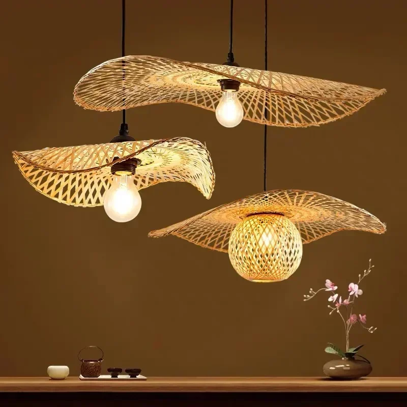 Chinese Style Countryside Hand Woven Natural Bamboo and Rattan Pendant Lights Living Room and Dining Room Lighting Decoration