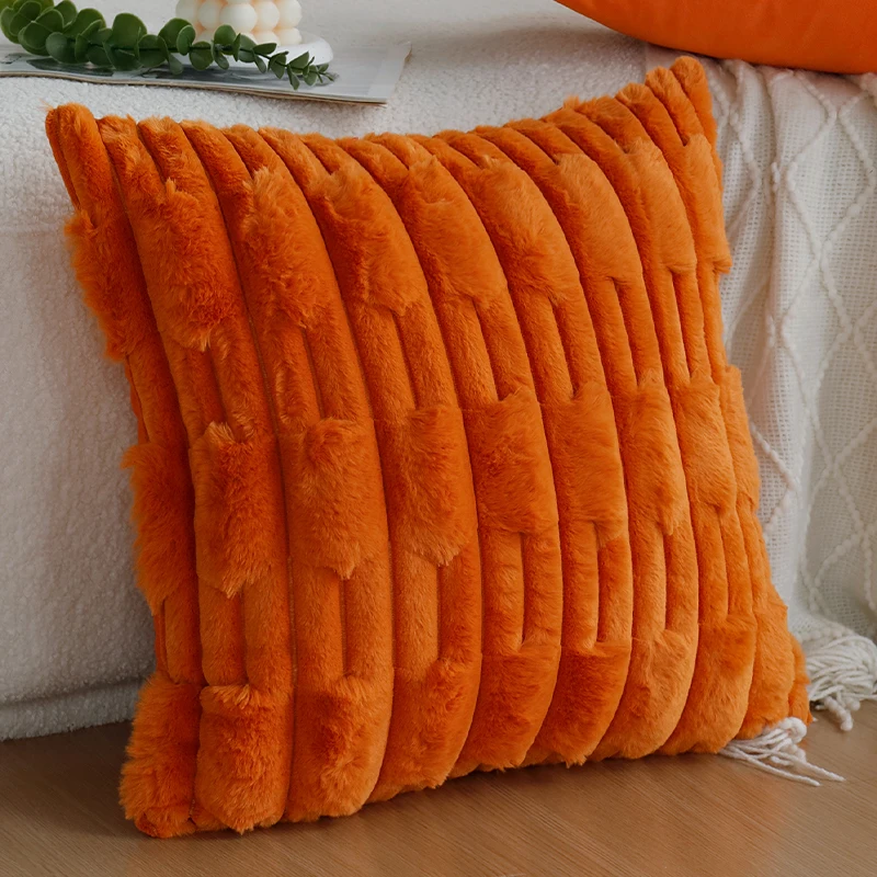 

Cushion Cover Plush Winter Essential Orange 45x45cm Solid Color Single-sided Simulated Fur Pillow Cover Super Soft Skin-friendly