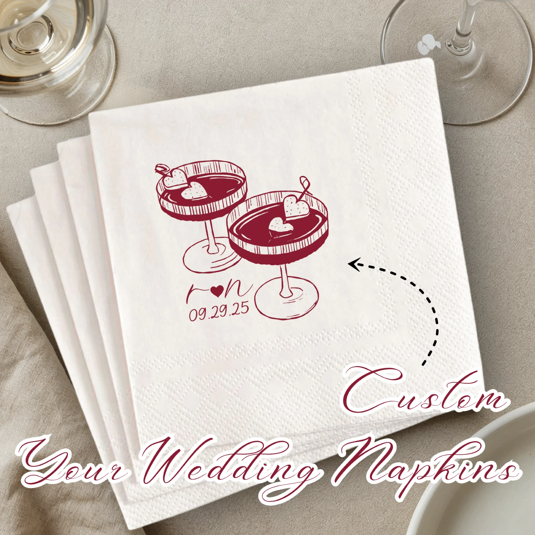 Servilletas de boda personalizadas Servilletas de cóctel personalizadas desechables Servilletas de papel personalizadas de su texto para fiesta, cumpleaños, boda, diciembre