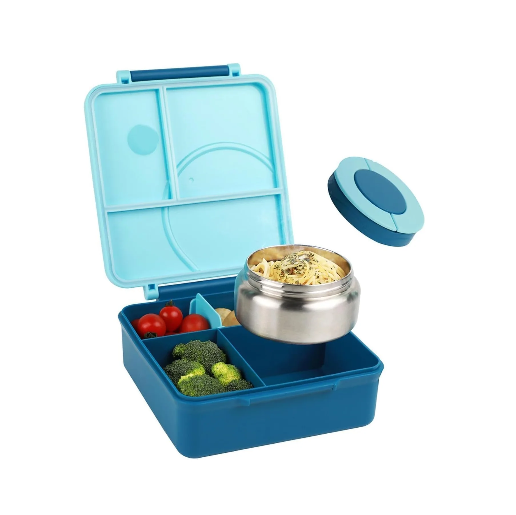 Kids Bento Box with 8oz Thermos,Insulated Leak-Proof Lunch Box Set, Microwave Safe, 2L Capacity,Blue,19.5x22cm