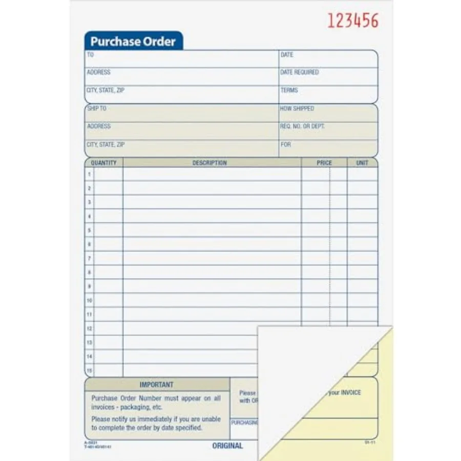 Purchase Order Book, 2-Part Carbonless, White/Canary, 5-9/16 x 8-7/16 Inches, 50 Sets DC5831