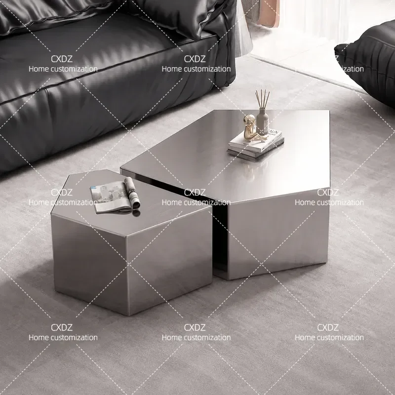 Modern Geometric Stainless Steel Coffee Table Creative Special Shaped Light Luxury Living Room Furniture Simple Home Decor