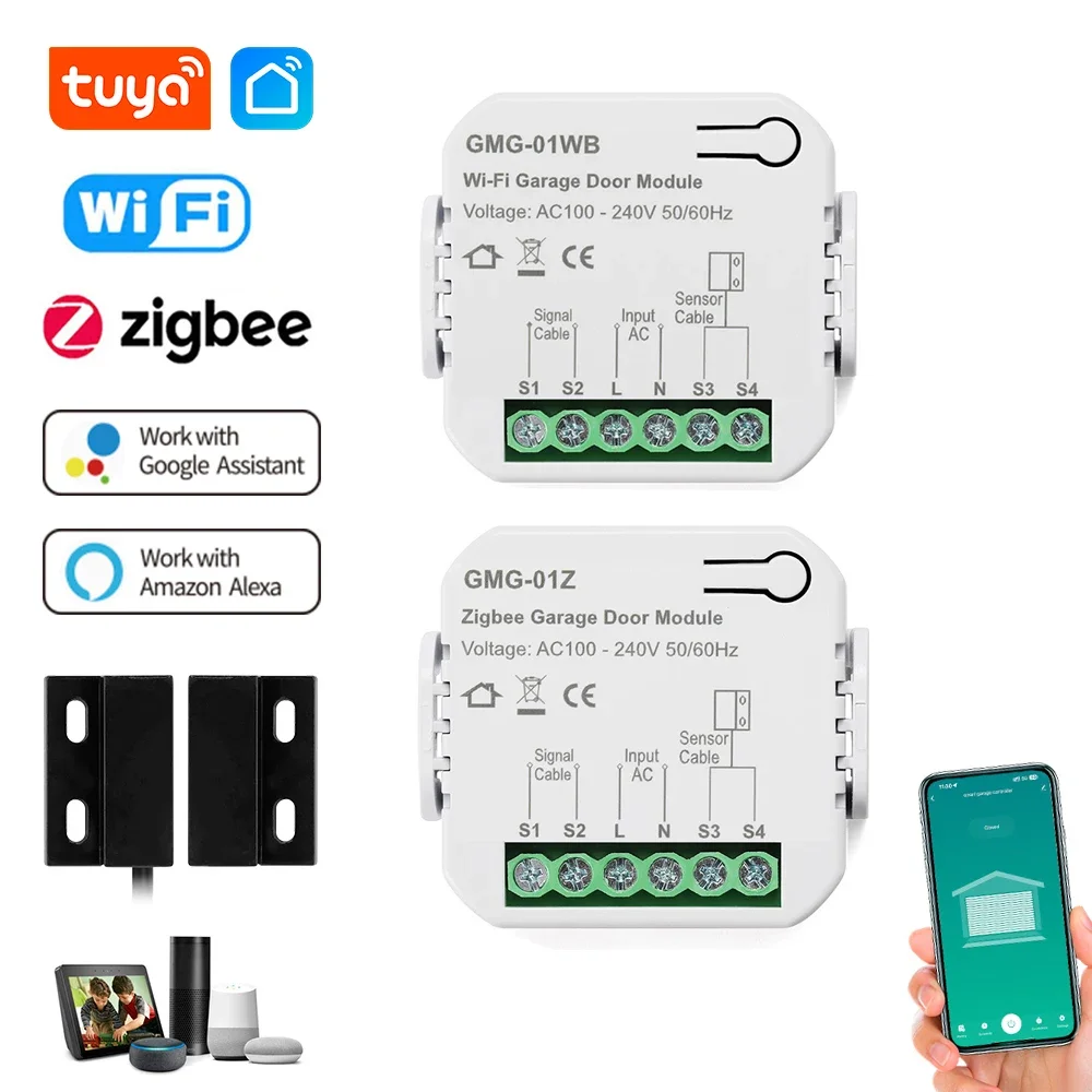 Tuya inteligente controlador de garagem abridor wifi zigbee universal módulo interruptor controle da porta da garagem controle voz para alexa google casa