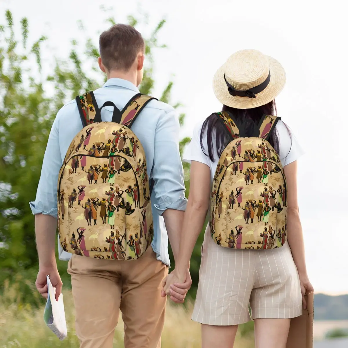 African Tribal Art Pessoas da África do Sul Mochila para homens e mulheres, Cool High School Bag, Caminhadas e Viagem Daypack, Laptop Canvas Bags