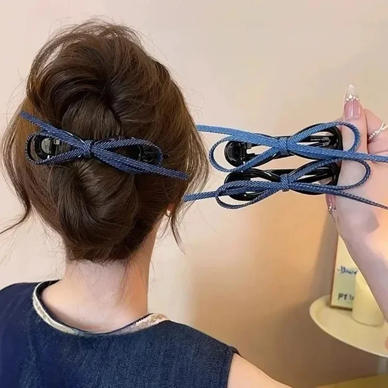

Denim Butterfly Knot Hair Twisted Clip Women's New 2025 Shark Korean Simple Clamp Hair Accessory for Back of Head Bun Daily Use