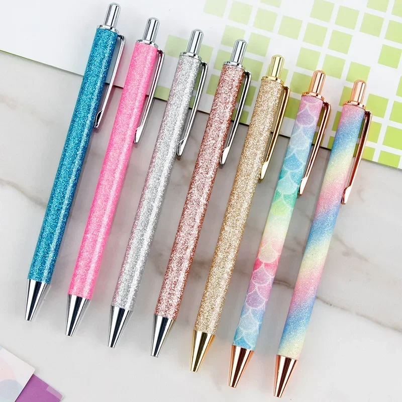 A24PCS Press Jump Pen Onion Powder Leather Pen Girl Student Stationery Creative Metal Ballpoint Pen Stationery