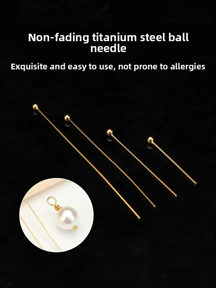 ต่างหูทำมือ DIY ตัวอักษร T แบบลูกบอล เข็ม 4K ชุบทอง สแตนเลส ประดับมุก