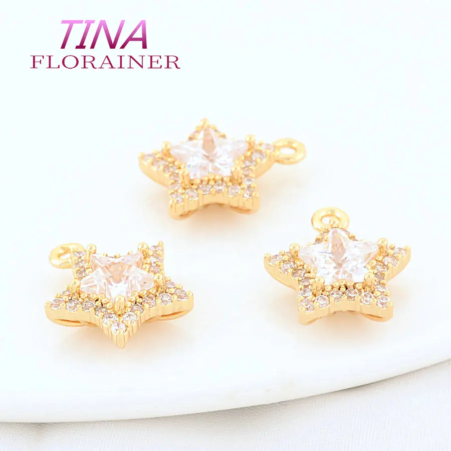 4PCS 13,5*15MM 18K Gold Farbe Überzogen und Zirkon Stern Charms Anhänger Schmuck Machen Liefert Diy zubehör – Detail 3