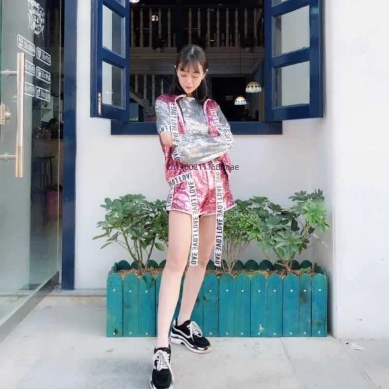 성인 재즈 댄스 스팽글 퍼포먼스 의상, 뉴 재즈 댄스 스트리트 댄스 퍼포먼스 세트, 소녀 힙합 모던 댄스 의상