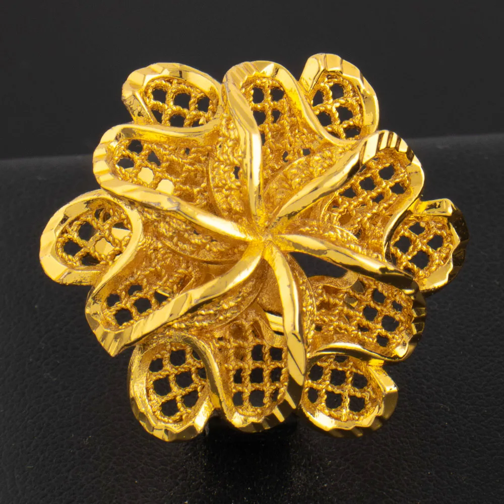 Äthiopien Dubai Blume Gold Farbe Arabische Ringe Größenverstellbar Für Frauen 18K Gold Überzogene Hochzeit Schmuck Afrikanische Party Geschenk – Detail 9