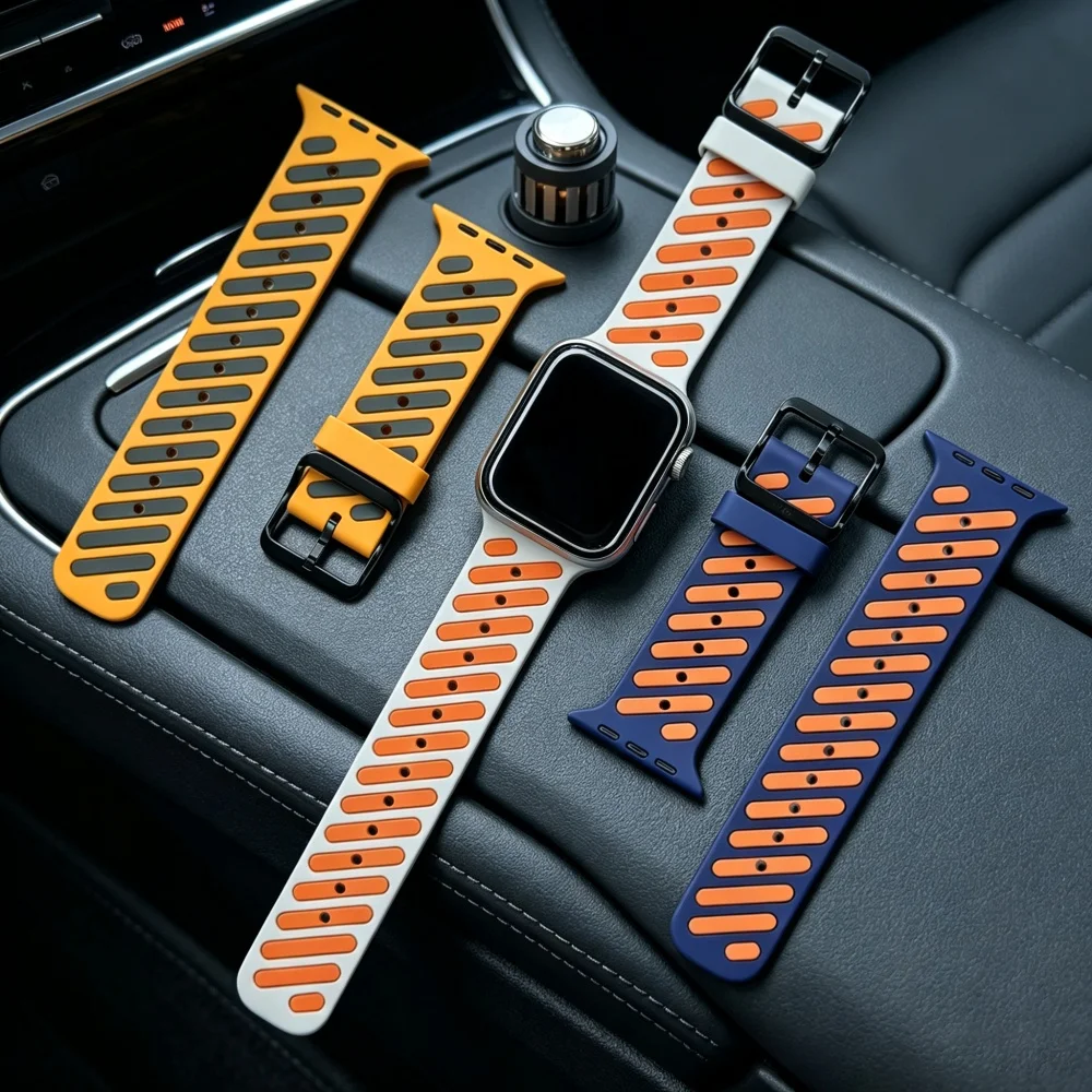 Silicone Sport Band for Apple Watch Ultra 3/2 S11 10 9 8 7 SE3 Soft Strap for Iwatch 49 42 45 46mm Two Tone Adjustable Bracelet