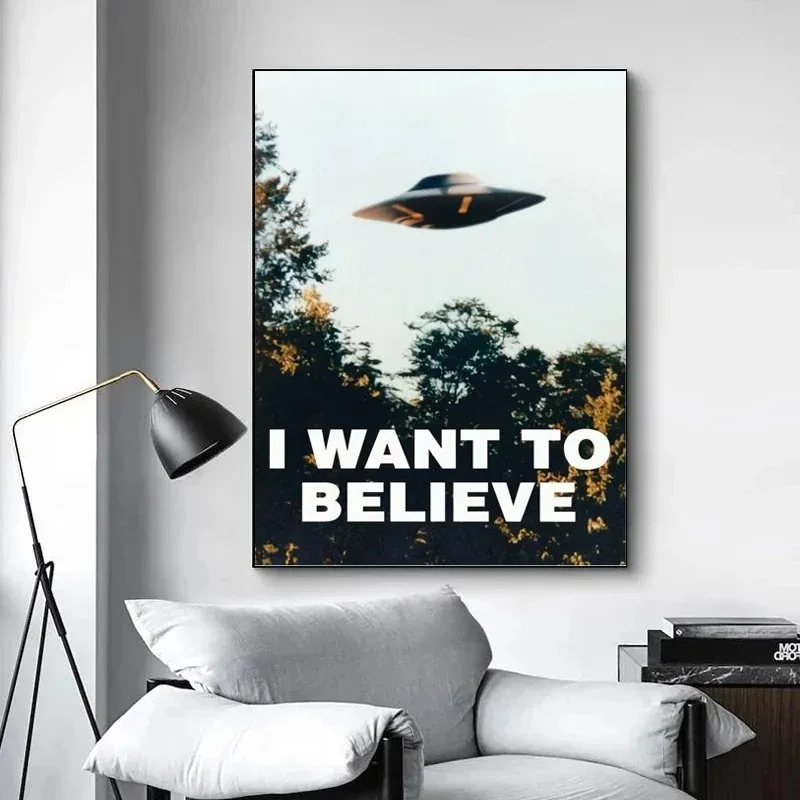 I Want To Believe Canvas Paintings UFO Landscape Posters and Prints Wall Art Pictures for Living Room Home Decoration