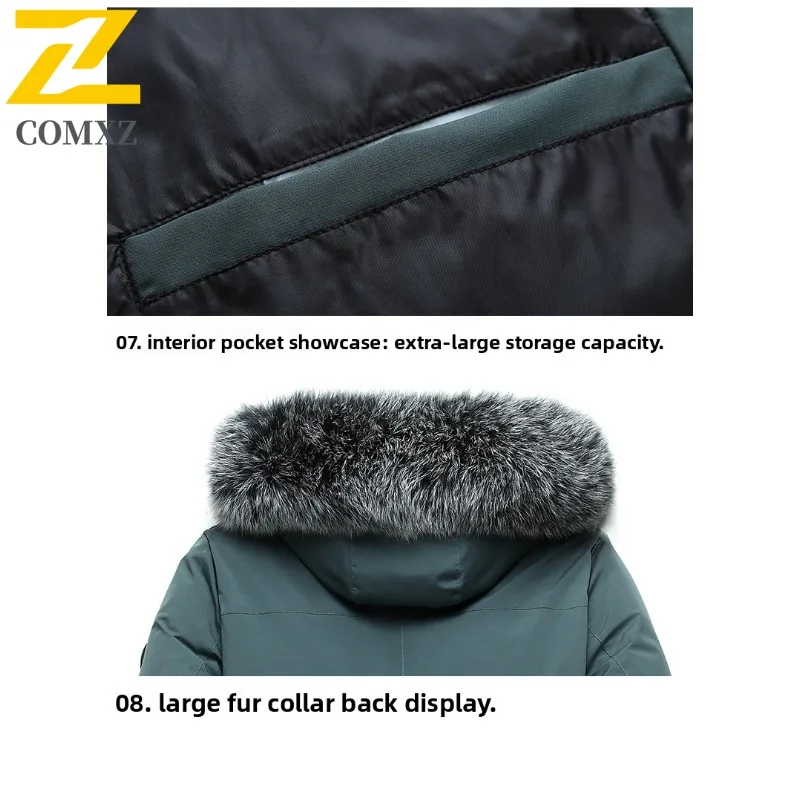 COMXZ جودة عالية سترة خارجية مقنعين الفراء طوق Coldproof يندبروف العمل مبطن سترة 2025 الثلوج وسيم الرجال الشتاء سترة