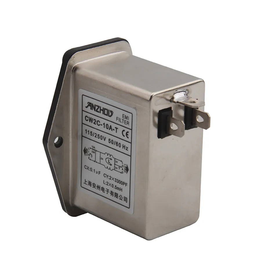CW2C-10A-T AC115V/250V 6A 10A Panel Mount IEC 320 C14 EMI Filter w Boat Switch w Fuse Holder