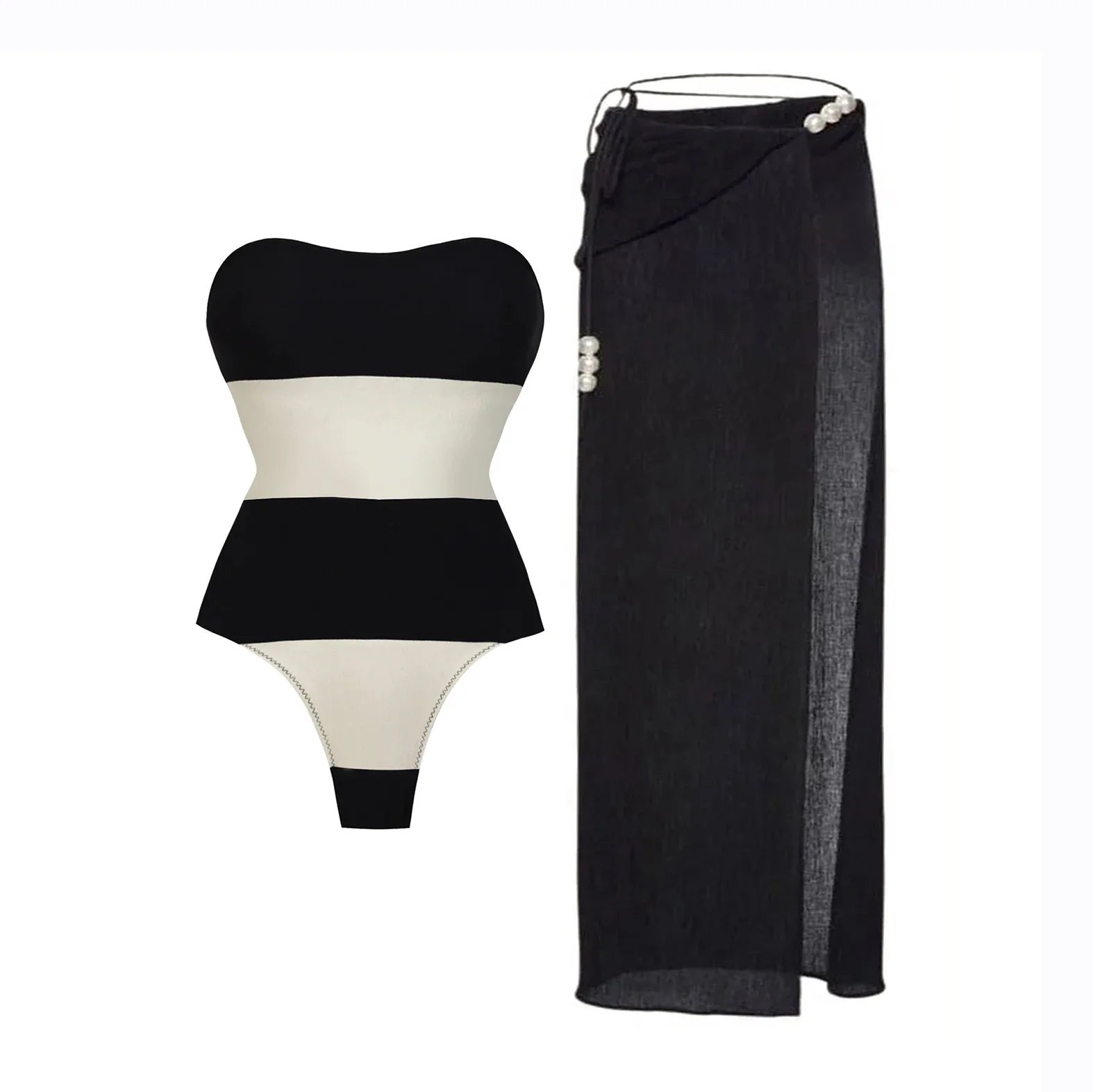 2025 2 個ブラックホワイト水着カバーアップパッチワーク水着セクシーな女性の水着バンドーボディスーツ水着ビーチウェア