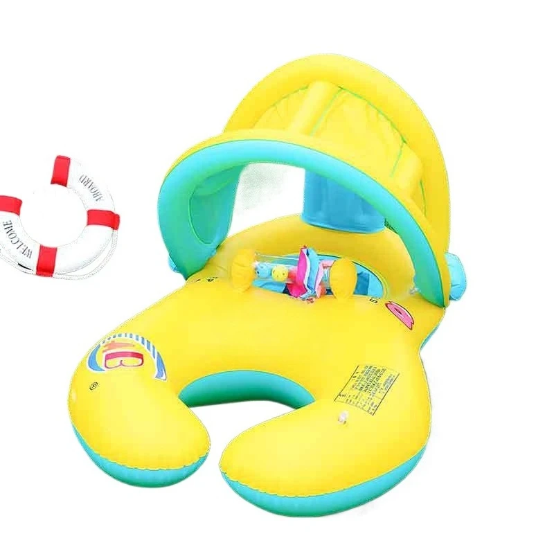 Sunshade Mother-Child Boat Parent-Child Swimming Rings Infant Swim Rings Parent Boats Interactive Flip-Top Seat Swimming Rings