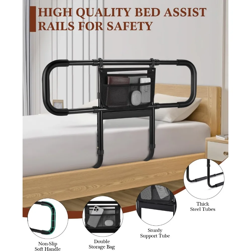 Riel de seguridad para cama ajustable con luz con sensor de movimiento para adultos mayores, se adapta a camas gemelas completas King Queen