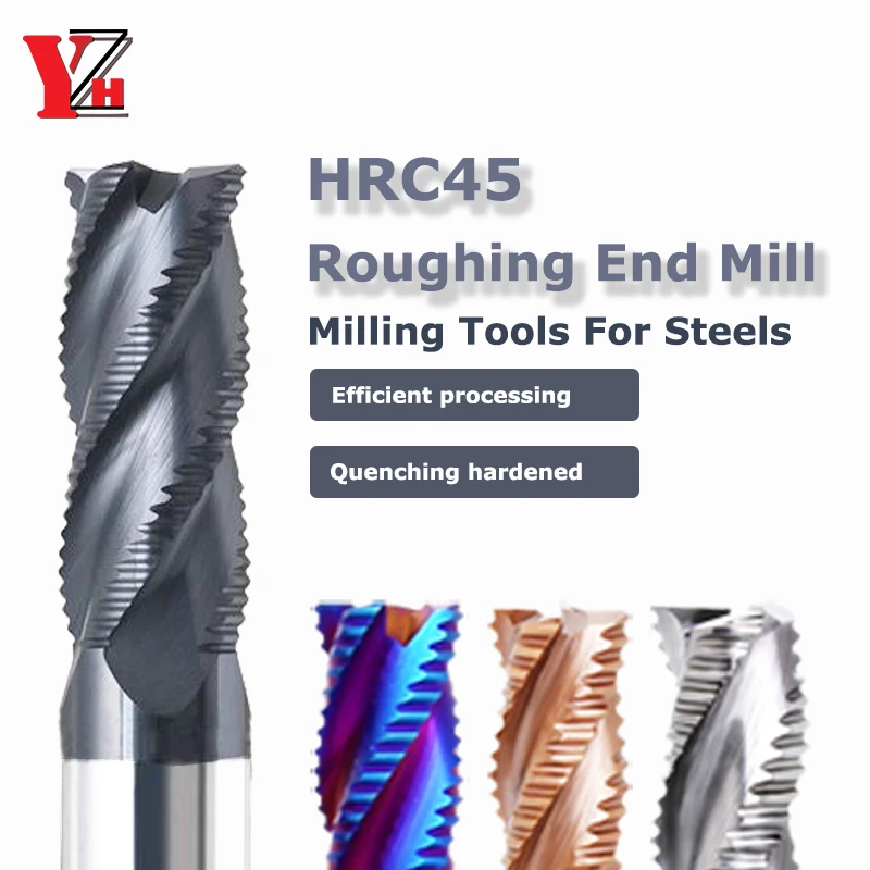 HRC45 Carbide Roughing End Mill 4 Flute CNC Bit For Steel Metal Roughing Machining 4mm 5mm 6mm 8mm 10mm 12mm 14mm 16mm 18mm 20mm