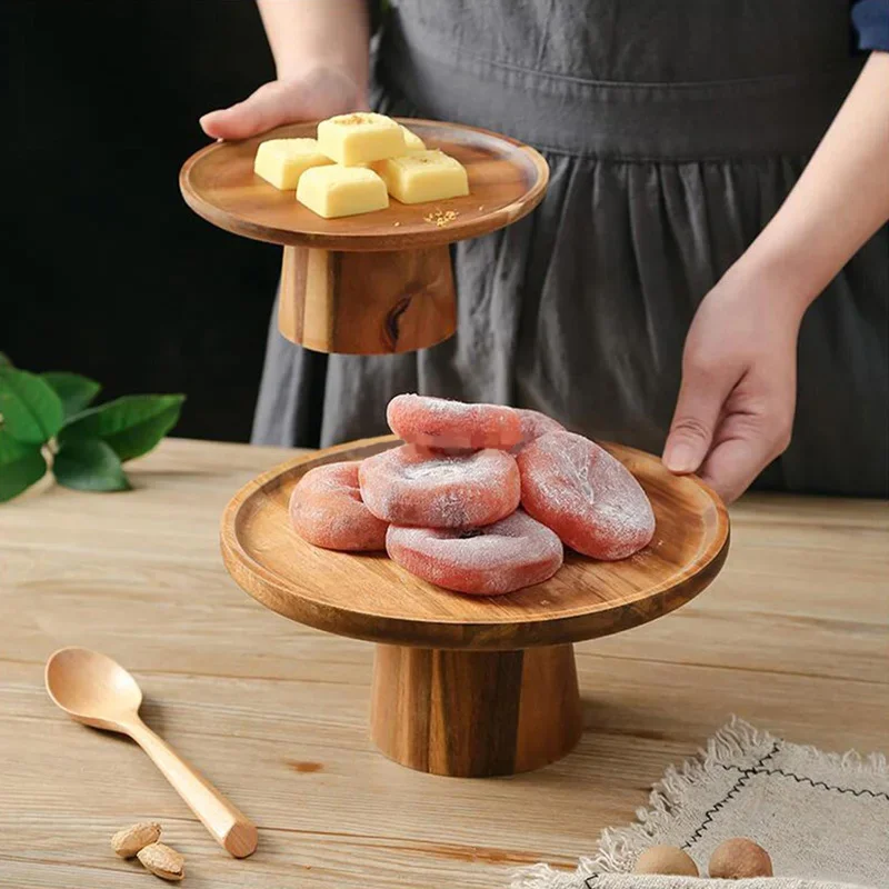High Stand Wooden Cake Plate Creative Food Serving Trays Eco Naural Wood Dessert Fruit Snack Tray Home Decor Photography Props