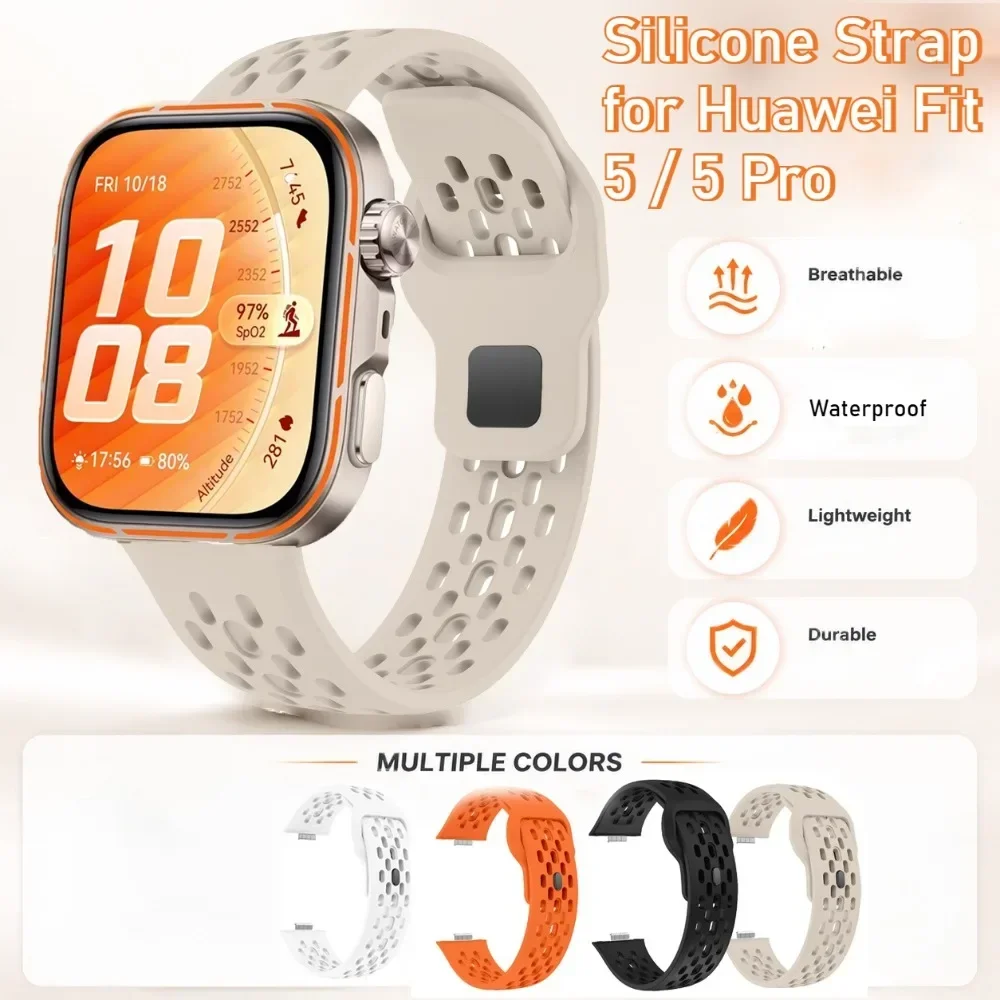 Silicone Strap for Huawei Fit5 5 Pro Unisex Lightweight Breathable Sport Replacement Soft Band Compatible with Huawei Fit 5 5Pro