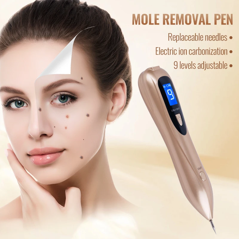 مزيل قلم الخلد الكهربائي المطور 9 إعدادات للطاقة لإزالة علامات الجلد آمنة وسريعة مع طرف دقيق