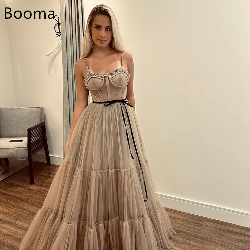 

Booma A-Line Prom Dresses Spaghetti Strap Formal Occasion Gowns for Women Tulle Long Evening Dress Customized