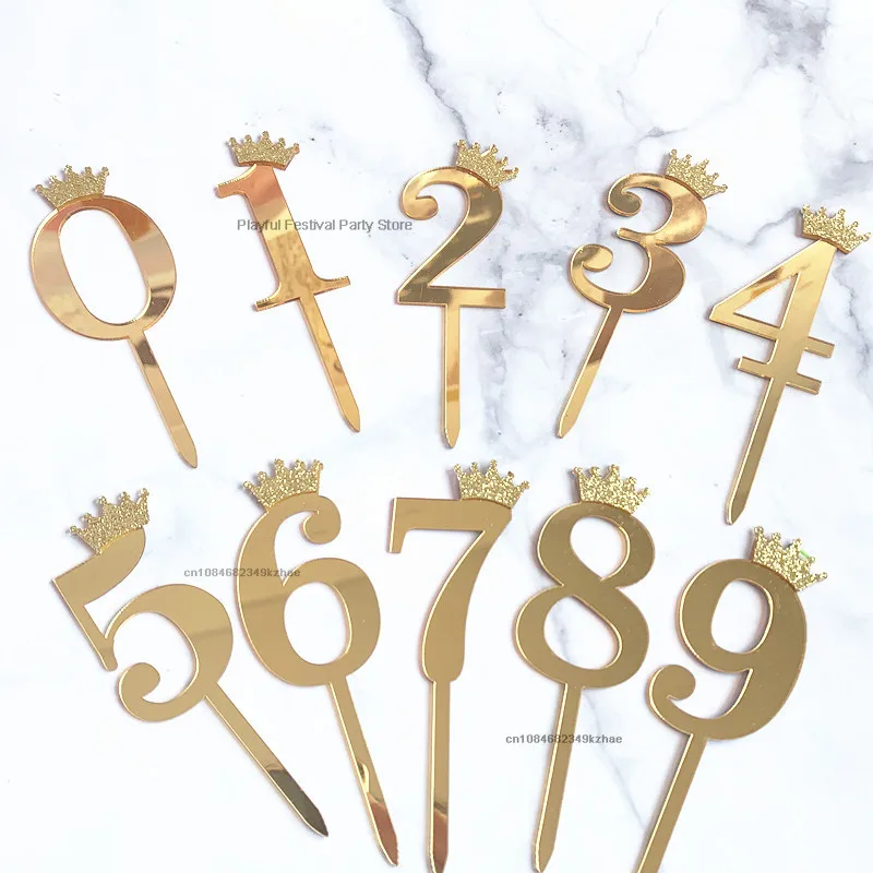 Happy Birthday Cake Topper Wedding Decorations Acrylic Cake Topper Gold Silver Numbers 0 1 2 3 4 5 6 7 8 9 Cake Decoration Tools