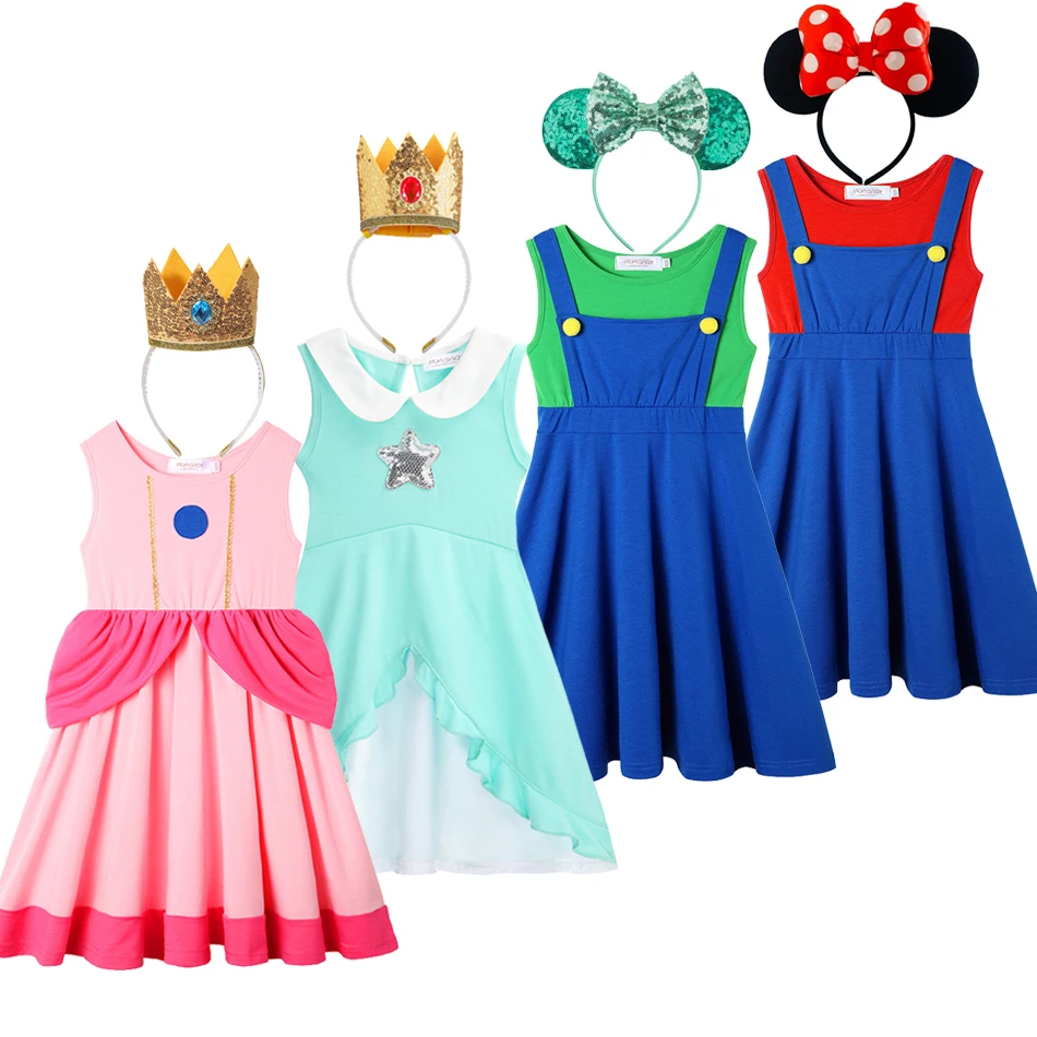 Lovely Peach Princess Dress Baby Girls Summer Casual Dresses Cute Kids Rosalina Sleeveless Children's Birthday Party Clothing