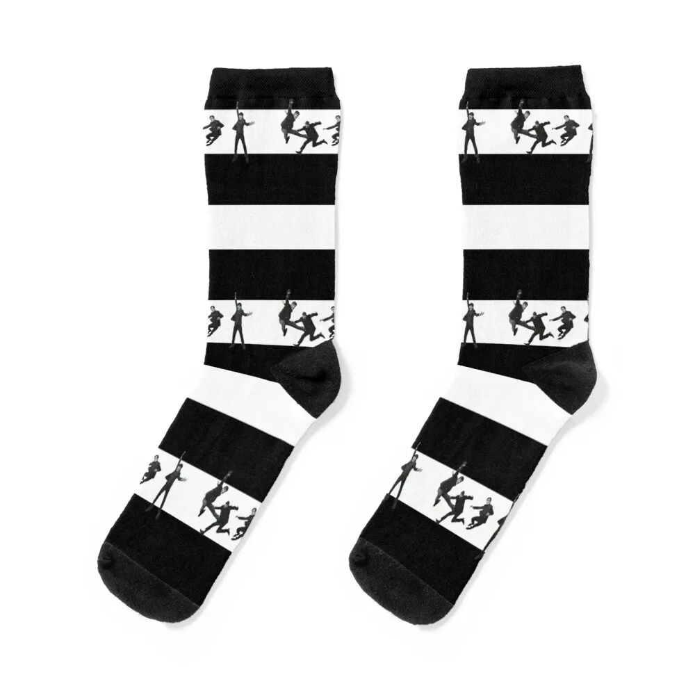 

Jumping Beatles on Black and White Socks essential retro designer fashionable Mens Socks Women's