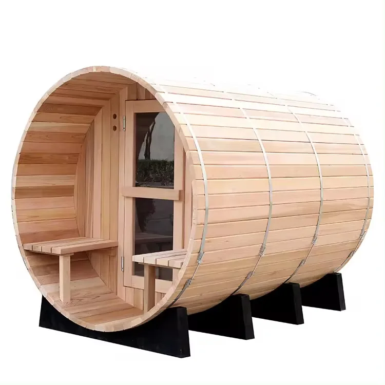 Tradition Sauna Rooms 2-4People Outdoor Wood Barrel Sauna With Outside Wood Burner