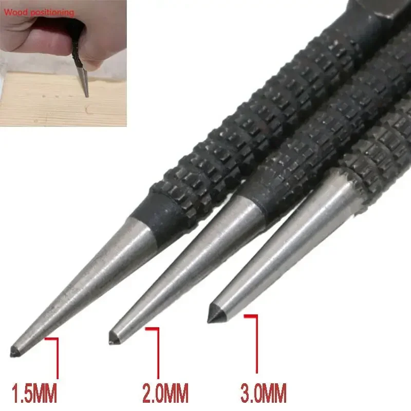 3Pcs High-Carbon Steel Center Punch Non-Slip Pin Punch Set for Alloy Steel Metal Wood Drilling Essential Tool for Craftsmen