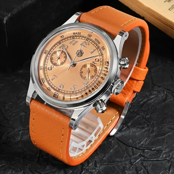 

Мужские часы San Martin с хронографом, 38 мм, кварцевые наручные часы для пар, 50 м, водонепроницаемый быстросъемный кожаный ремешок VK6430