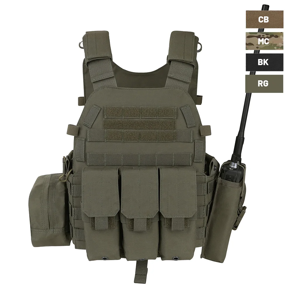 KRYDEX 500D Tactical Modular Vest W/ Triple Magazine Radio Dump Pouch For Airsoft Hunting Combat MOLLE Plate Carrier 6094 Vest