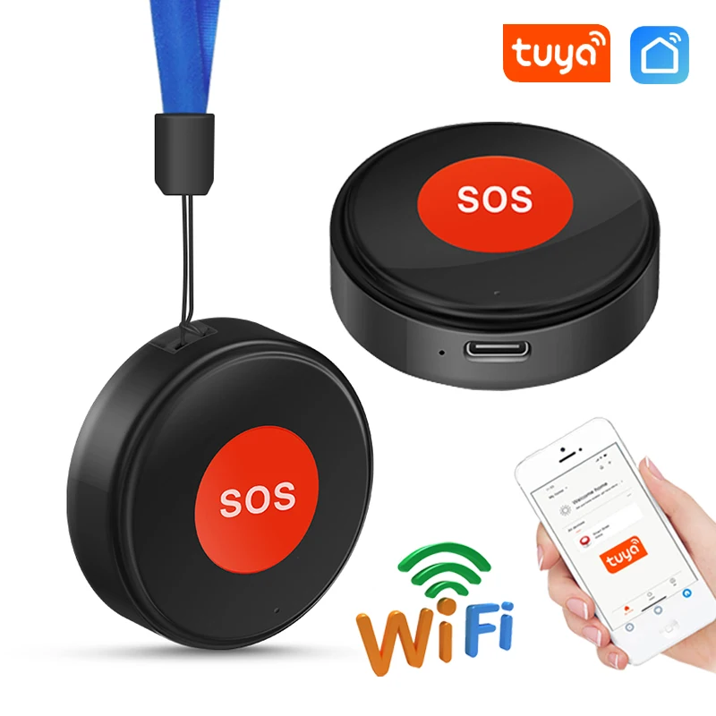 Tuya WiFi SOS-paniekknop Wit Zwart Kleur Ontworpen voor oudere kinderen Patiënt Ingebouwde oplaadbare batterij Smart Life