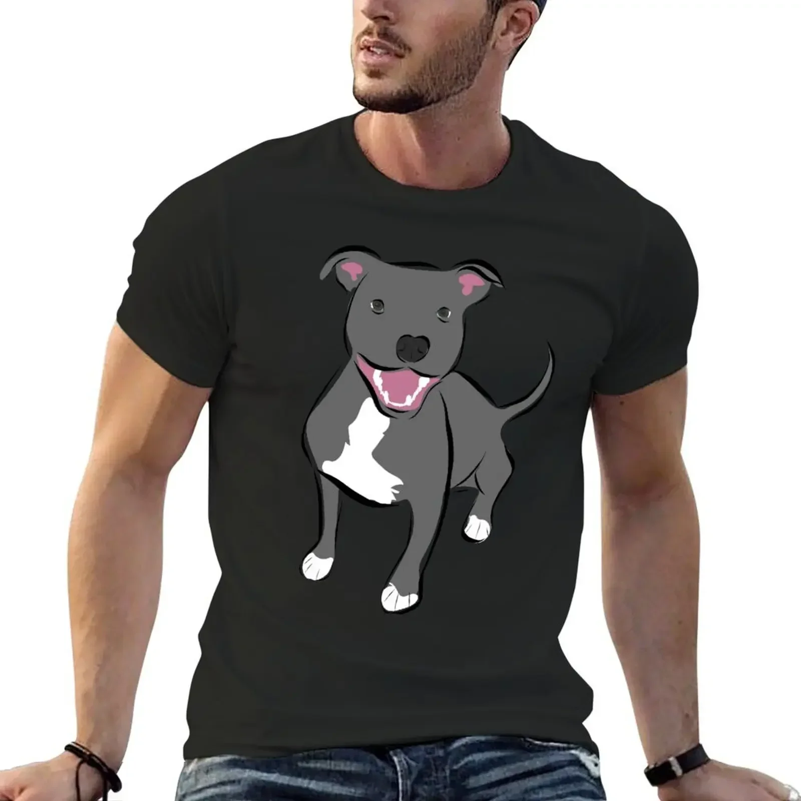 

Smiling Pitbull T-Shirt korean fashion oversized graphic tee graphics kawaii clothes mens t shirts