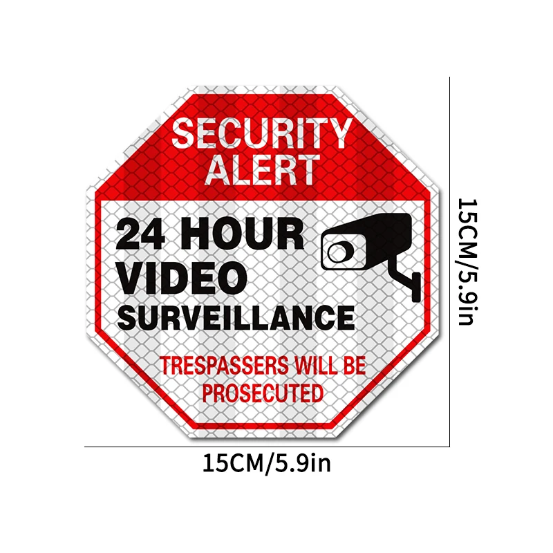 24 HOUR VIDEO Surveillance Reflective Stickers Waterproof Sunscreen for Car Home Window Glass Door Mailbox Night Warning Decals