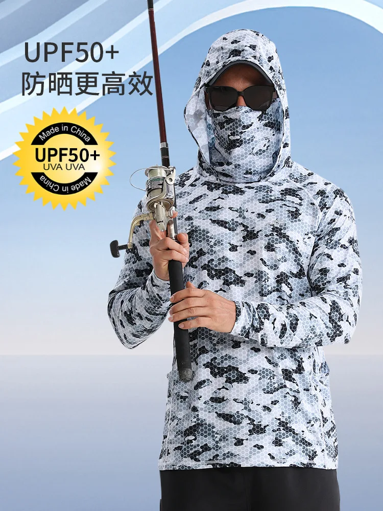 SBART Outdoor Summer Fishing Clothing Long Sleeve Hooded Anti-UV With Face Mask Fishing Shirt Sun protection Quick Dry Outerwear