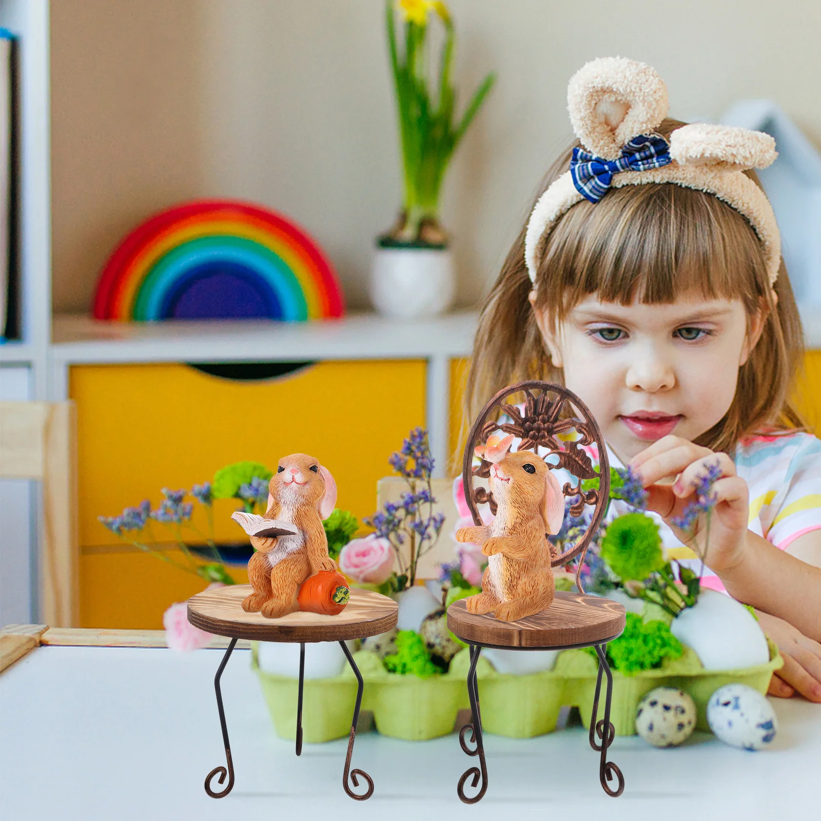 

5pcs Mini Bunny Figurines Resin Rabbit Craft For Desktop Home Garden Decor Micro Landscape Ornament Indoor Outdoor Decoration