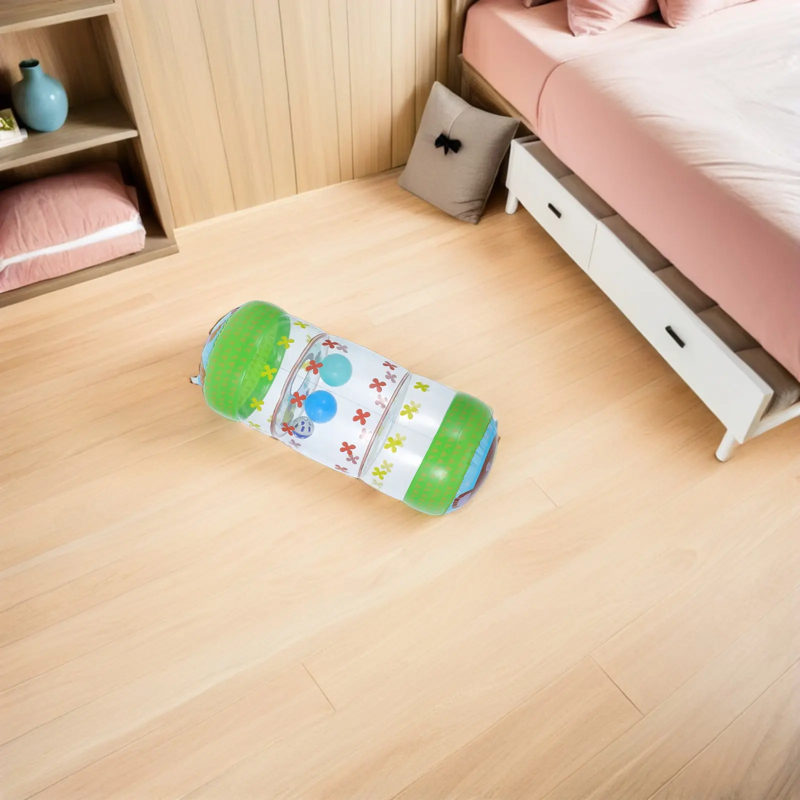 Bunter Baby-Krabbelroller mit Rasselball, aufblasbarer Rollball für die Entwicklung des Säuglings, langlebige PVC-Spielmatte für Kleinkinder im Innenbereich