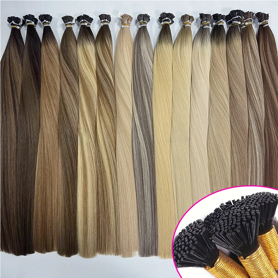 Straight I Tip Hair Extensions Natural Real Human Fusion Hair Extensions 50pcs/ Set Keratin Capsule Brown Blonde Color 18-30inch